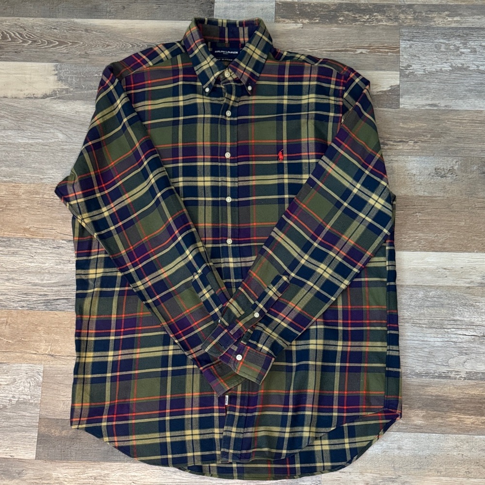 Ralph Lauren Green and Navy Plaid Button-Down Shirt